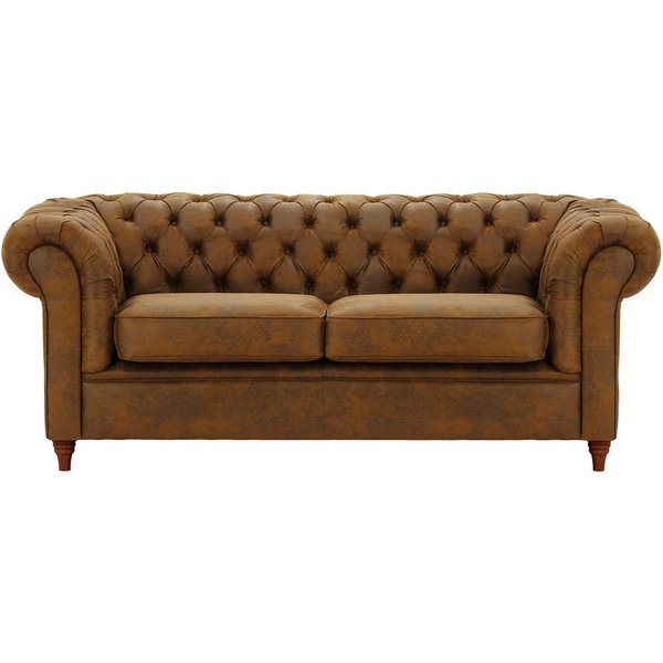 Canapé trois places Chesterfield, Madagaskar 14 - Brown, Couleur des pieds: Chêne foncé