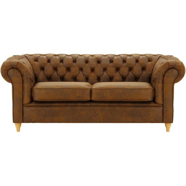 Canapé trois places Chesterfield, Madagaskar 14 - Brown, Couleur des pieds: Chêne clair