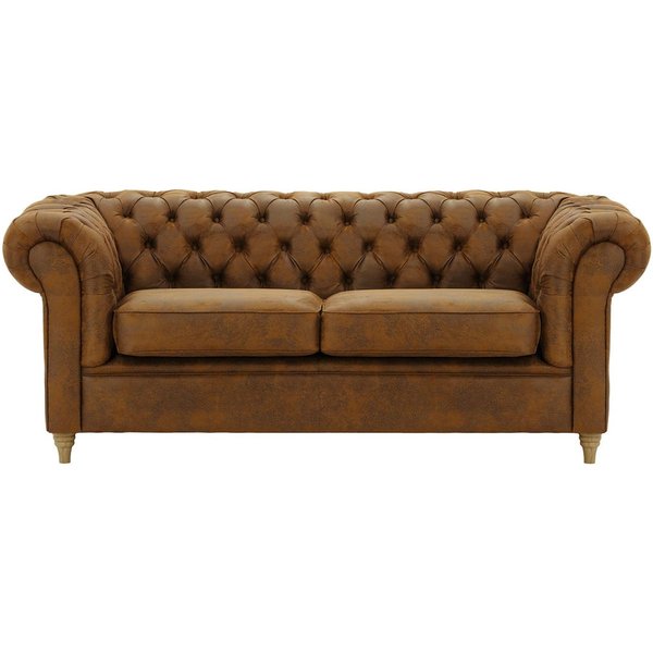 Canapé trois places Chesterfield, Madagaskar 14 - Brown, Couleur des pieds: Noir wax