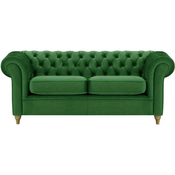 Canapé trois places Chesterfield, vert foncé - Velluto 10, Couleur des pieds: Noir wax