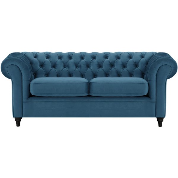 Canapé trois places Chesterfield, bleu - Velluto 11, Couleur des pieds: Noir