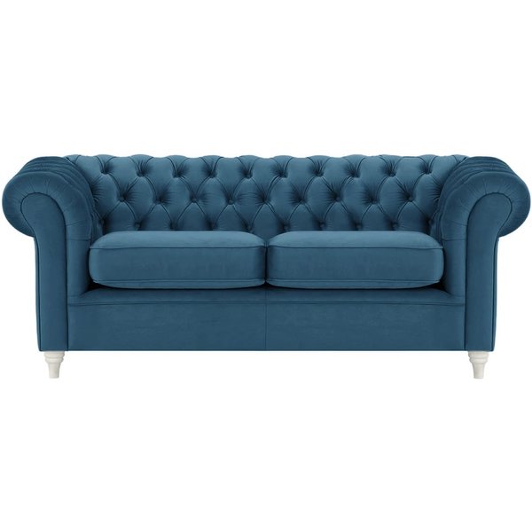 Canapé trois places Chesterfield, bleu - Velluto 11, Couleur des pieds: Blanc