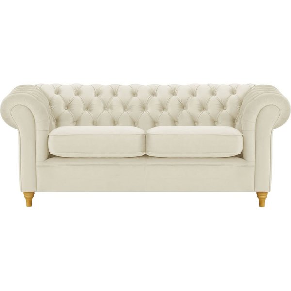 Canapé trois places Chesterfield, beige clair - Velluto 2, Couleur des pieds: Chêne clair
