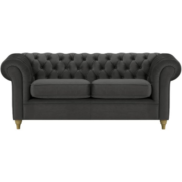 Canapé trois places Chesterfield, noir - Velluto 20, Couleur des pieds: Noir wax