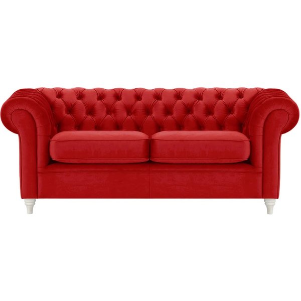 Canapé trois places Chesterfield, rouge - Velluto 7, Couleur des pieds: Blanc