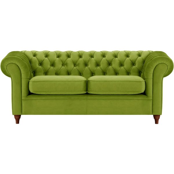 Canapé trois places Chesterfield, olive - Velluto 9, Couleur des pieds: Chêne foncé
