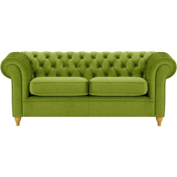 Canapé trois places Chesterfield, olive - Velluto 9, Couleur des pieds: Chêne clair