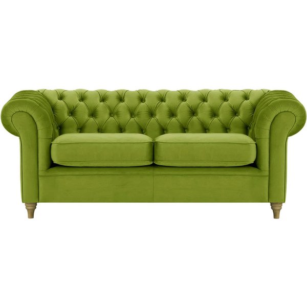 Canapé trois places Chesterfield, olive - Velluto 9, Couleur des pieds: Noir wax