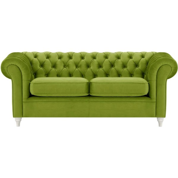 Canapé trois places Chesterfield, olive - Velluto 9, Couleur des pieds: Blanc
