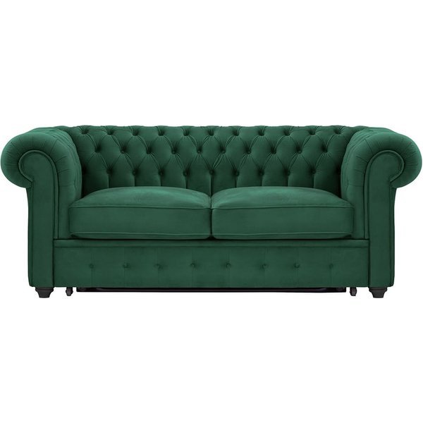 Chesterfield Max Borneo – Canapé deux places convertible, vert foncé - Velluto 10, Couleur des pieds: Noir