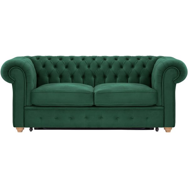 Chesterfield Max Borneo – Canapé deux places convertible, vert foncé - Velluto 10, Couleur des pieds: Chêne clair