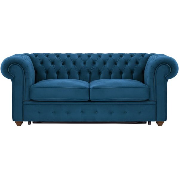 Chesterfield Max Borneo – Canapé deux places convertible, bleu - Velluto 11, Couleur des pieds: Chêne foncé