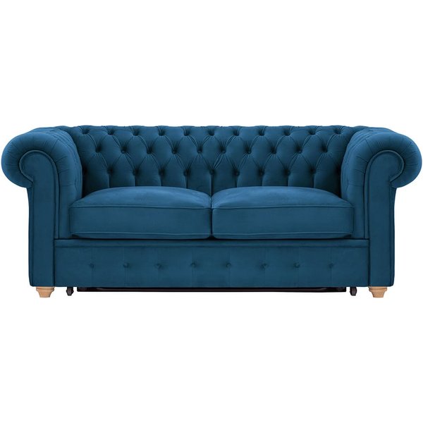 Chesterfield Max Borneo – Canapé deux places convertible, bleu - Velluto 11, Couleur des pieds: Chêne clair