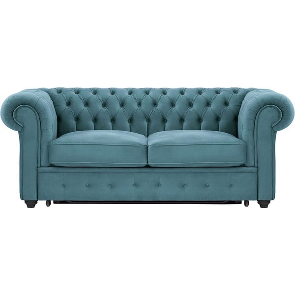 Chesterfield Max Borneo – Canapé deux places convertible, bleu - Velluto 12, Couleur des pieds: Noir