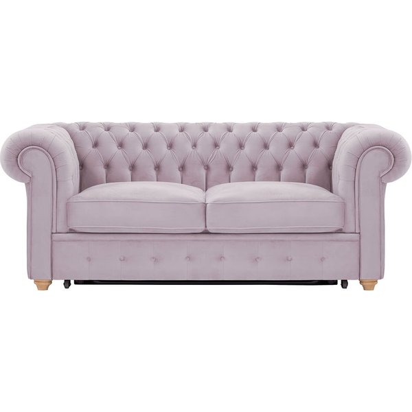 Chesterfield Max Borneo – Canapé deux places convertible, lila/rose - Velluto 14, Couleur des pieds: Chêne clair