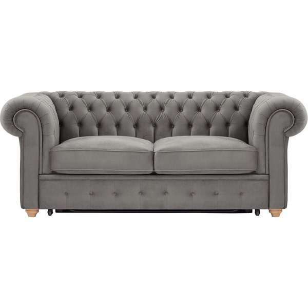 Chesterfield Max Borneo – Canapé deux places convertible, gris éléphant - Velluto 17, Couleur des pieds: Chêne clair