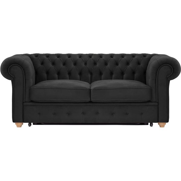 Chesterfield Max Borneo – Canapé deux places convertible, noir - Velluto 20, Couleur des pieds: Chêne clair