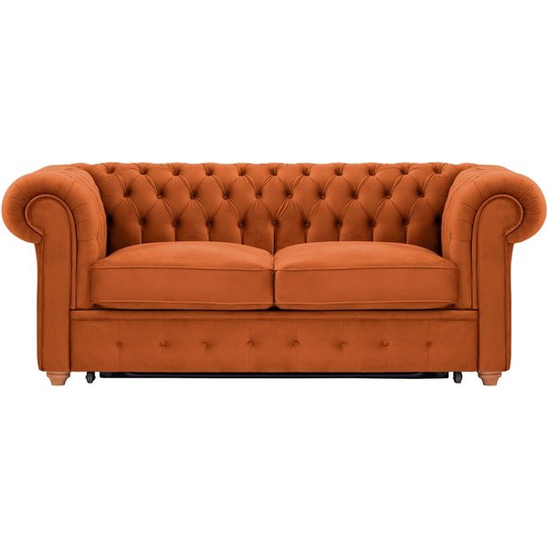 Chesterfield Max Borneo – Canapé deux places convertible, Velluto 33 - orange rouillé, Couleur des pieds: aveo