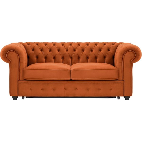 Chesterfield Max Borneo – Canapé deux places convertible, Velluto 33 - orange rouillé, Couleur des pieds: Noir