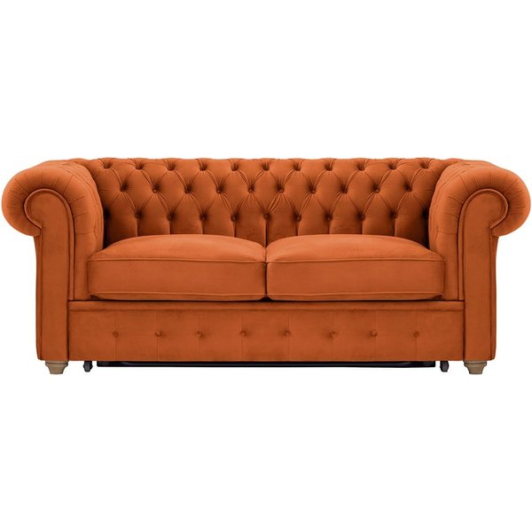 Chesterfield Max Borneo – Canapé deux places convertible, Velluto 33 - orange rouillé, Couleur des pieds: Noir wax