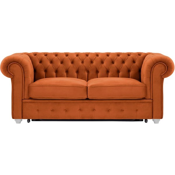 Chesterfield Max Borneo – Canapé deux places convertible, Velluto 33 - orange rouillé, Couleur des pieds: Blanc
