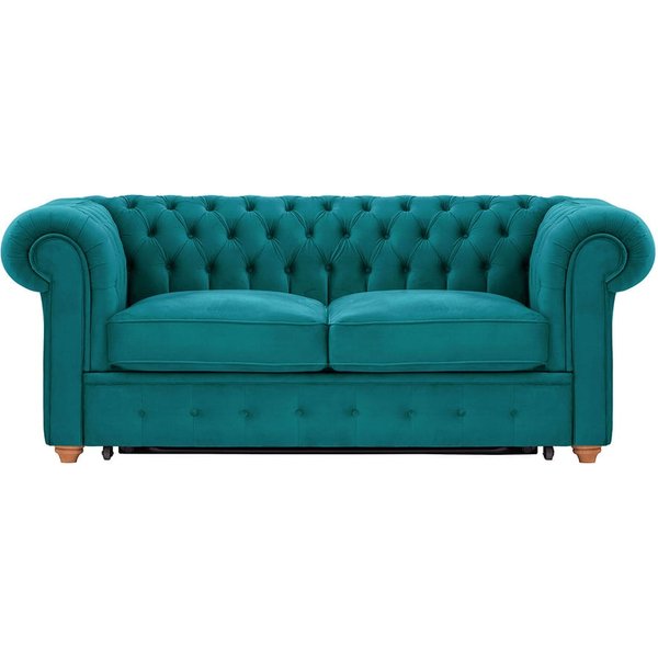Chesterfield Max Borneo – Canapé deux places convertible, Velluto 36 - Bleu paon, Couleur des pieds: aveo