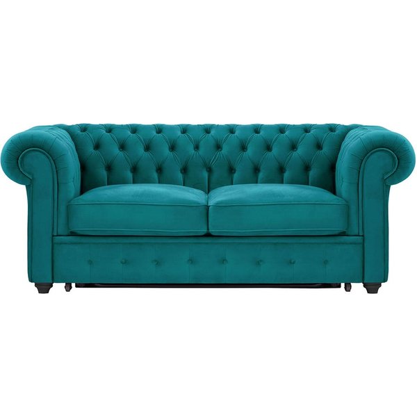 Chesterfield Max Borneo – Canapé deux places convertible, Velluto 36 - Bleu paon, Couleur des pieds: Noir