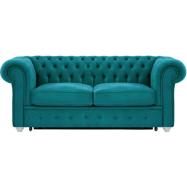 Chesterfield Max Borneo – Canapé deux places convertible, Velluto 36 - Bleu paon, Couleur des pieds: Blanc