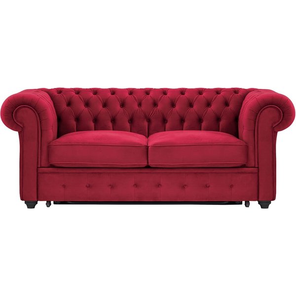 Chesterfield Max Borneo – Canapé deux places convertible, rouge - Velluto 7, Couleur des pieds: Noir