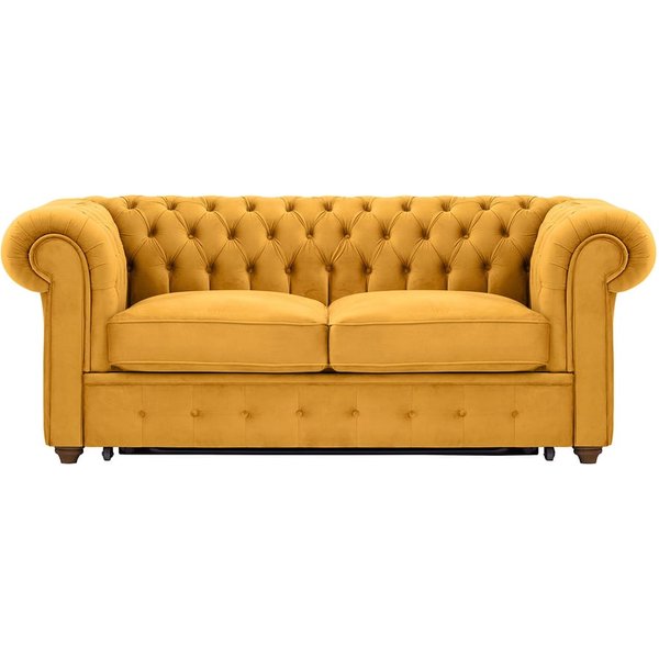 Chesterfield Max Borneo – Canapé deux places convertible, moutarde - Velluto 8, Couleur des pieds: Chêne foncé