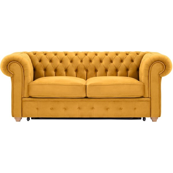 Chesterfield Max Borneo – Canapé deux places convertible, moutarde - Velluto 8, Couleur des pieds: Chêne clair