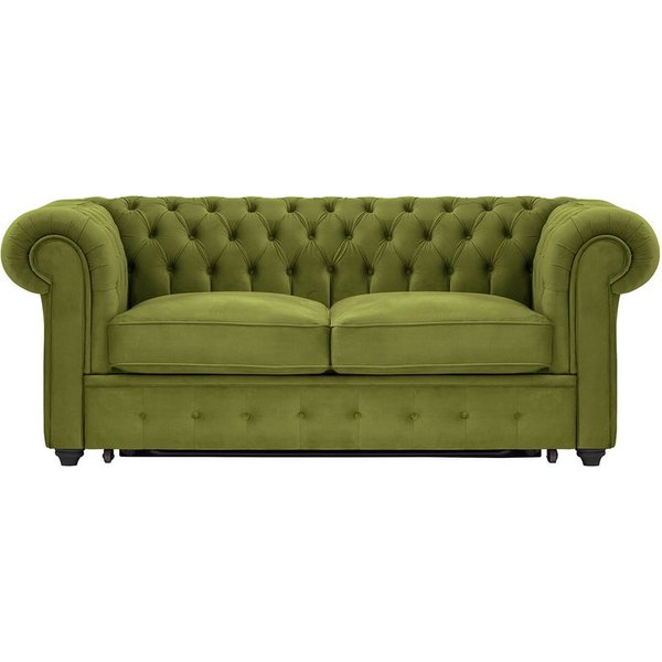 Chesterfield Max Borneo – Canapé deux places convertible, olive - Velluto 9, Couleur des pieds: Noir