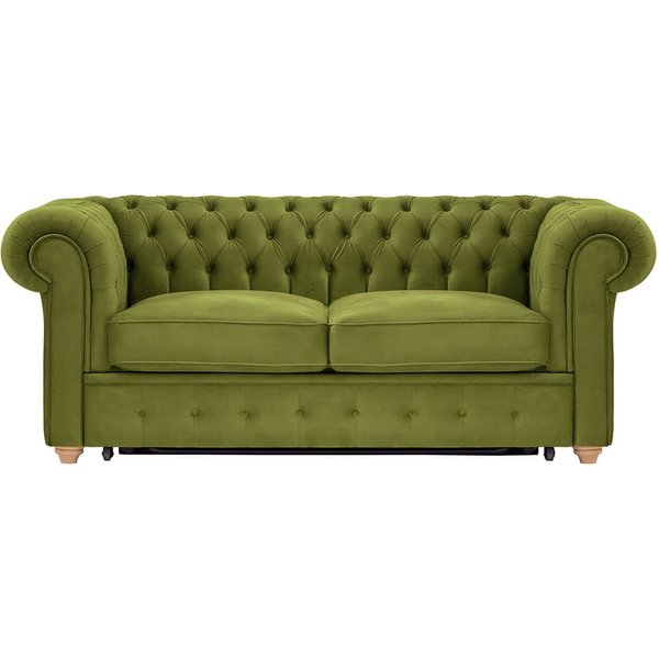 Chesterfield Max Borneo – Canapé deux places convertible, olive - Velluto 9, Couleur des pieds: Chêne clair
