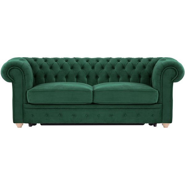 Chesterfield Max Borneo – Canapé trois places convertible avec sommier, vert foncé - Velluto 10, Couleur des pieds: Chêne clair