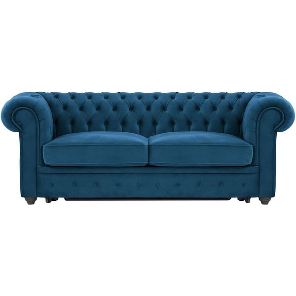Chesterfield Max Borneo – Canapé trois places convertible avec sommier, bleu - Velluto 11, Couleur des pieds: Noir