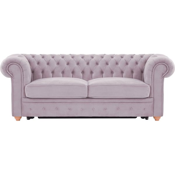 Chesterfield Max Borneo – Canapé trois places convertible avec sommier, lila/rose - Velluto 14, Couleur des pieds: aveo