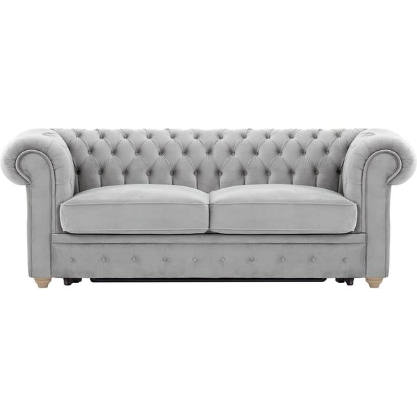 Chesterfield Max Borneo – Canapé trois places convertible avec sommier, gris clair - Velluto 15, Couleur des pieds: Noir wax
