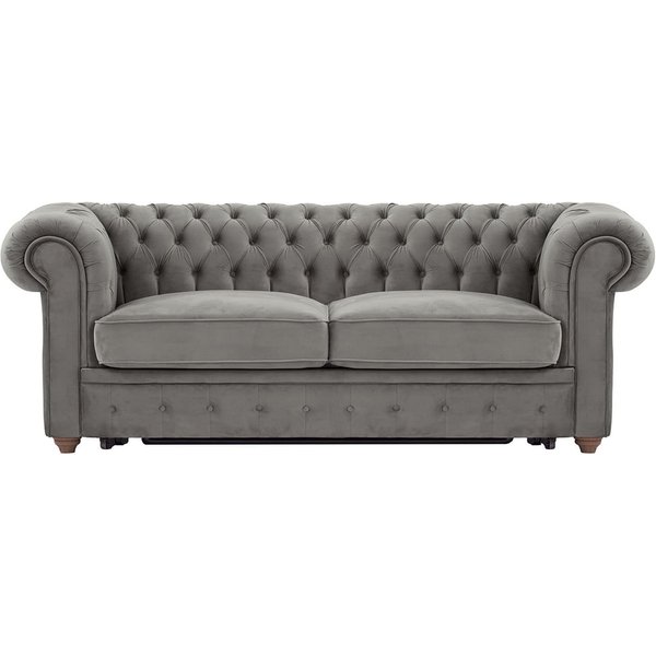 Chesterfield Max Borneo – Canapé trois places convertible avec sommier, gris éléphant - Velluto 17, Couleur des pieds: Chêne foncé