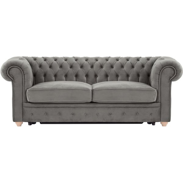 Chesterfield Max Borneo – Canapé trois places convertible avec sommier, gris éléphant - Velluto 17, Couleur des pieds: Chêne clair