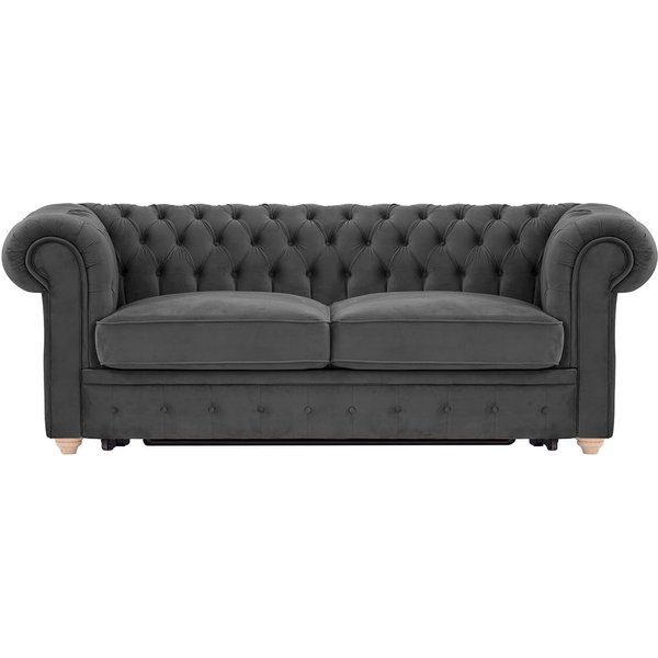 Chesterfield Max Borneo – Canapé trois places convertible avec sommier, graphite - Velluto 19, Couleur des pieds: Chêne clair