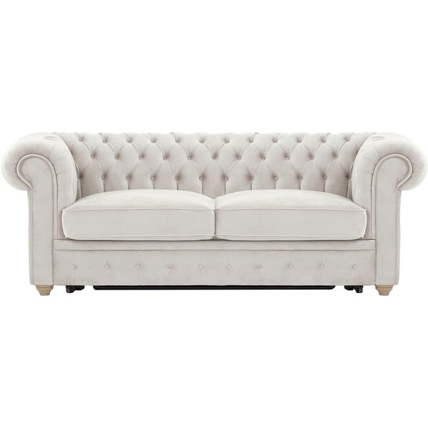 Chesterfield Max Borneo – Canapé trois places convertible avec sommier, beige clair - Velluto 2, Couleur des pieds: Noir wax