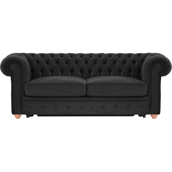 Chesterfield Max Borneo – Canapé trois places convertible avec sommier, noir - Velluto 20, Couleur des pieds: aveo