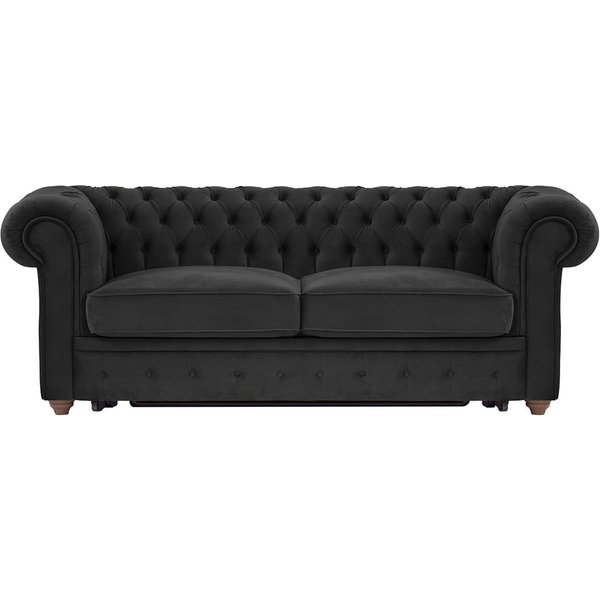 Chesterfield Max Borneo – Canapé trois places convertible avec sommier, noir - Velluto 20, Couleur des pieds: Chêne foncé