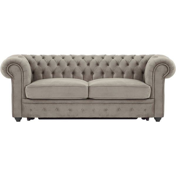 Chesterfield Max Borneo – Canapé trois places convertible avec sommier, beige - Velluto 3, Couleur des pieds: Noir