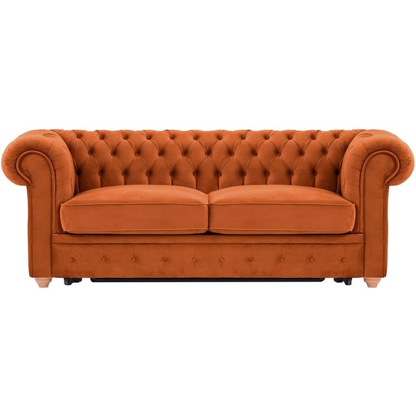Chesterfield Max Borneo – Canapé trois places convertible avec sommier, Velluto 33 - orange rouillé, Couleur des pieds: aveo