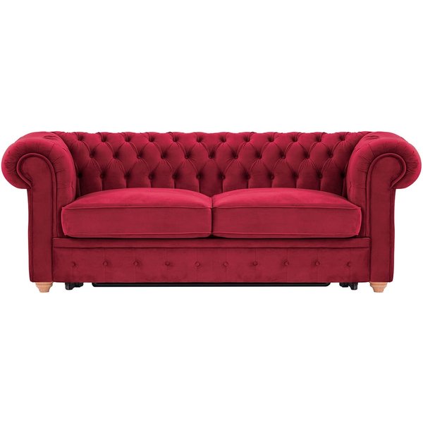 Chesterfield Max Borneo – Canapé trois places convertible avec sommier, rouge - Velluto 7, Couleur des pieds: aveo