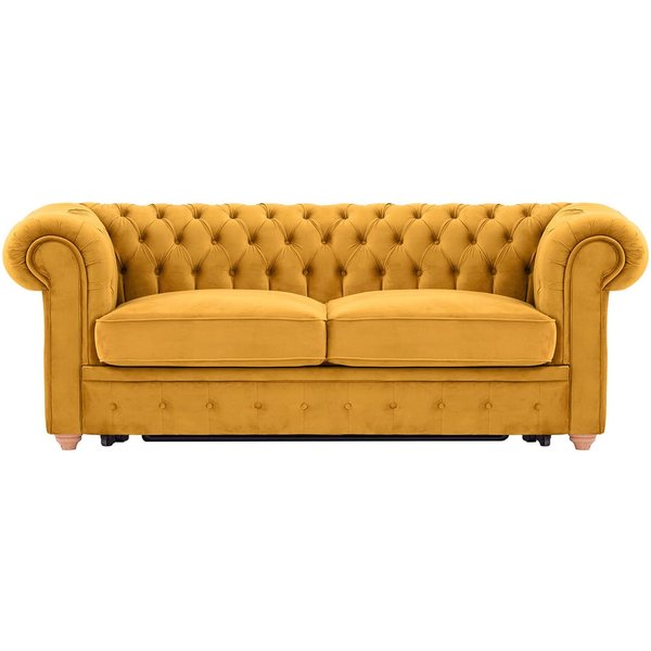 Chesterfield Max Borneo – Canapé trois places convertible avec sommier, moutarde - Velluto 8, Couleur des pieds: aveo