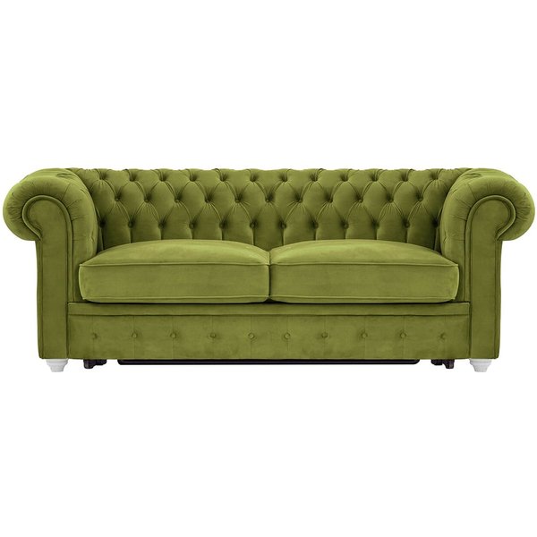 Chesterfield Max Borneo – Canapé trois places convertible avec sommier, olive - Velluto 9, Couleur des pieds: Blanc
