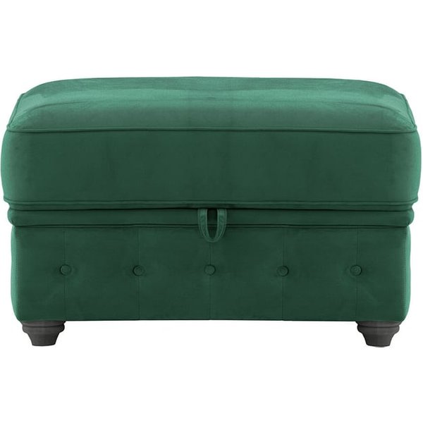 Chesterfield Borneo – Pouf avec coffre de rangement, vert foncé - Velluto 10, Couleur des pieds: Noir