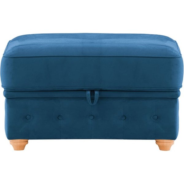 Chesterfield Borneo – Pouf avec coffre de rangement, bleu - Velluto 11, Couleur des pieds: aveo